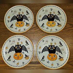 Eli + Ana Creep Show Halloween Ceramic Salad Plates Set - Black, Orange, White